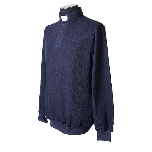 Blue Intarsio clergy polo by Cococler, long-sleeved, cotton 4