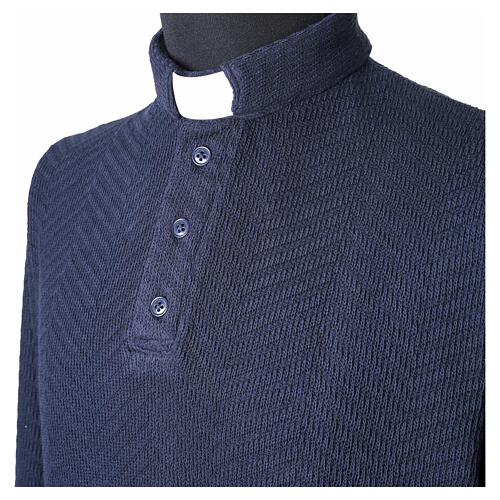 Polo bleu Intarsio Cococler coton manches longues col clergy 5