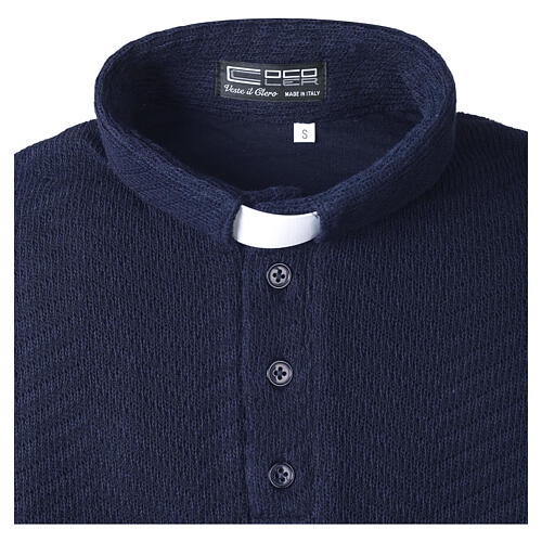 Maglia polo blu Intarsio Cococler cotone manica lunga 3