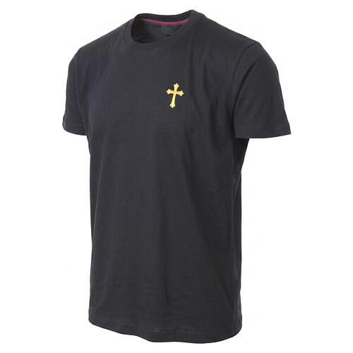Black soft cotton T-shirt with embroidered gold cross by Vebi Confezioni 3