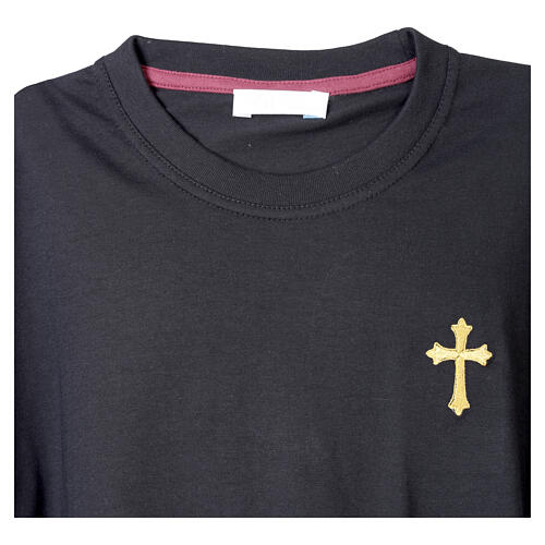 Black Soft Cotton T-Shirt with Gold Embroidered Cross, Vebi Confezioni 5