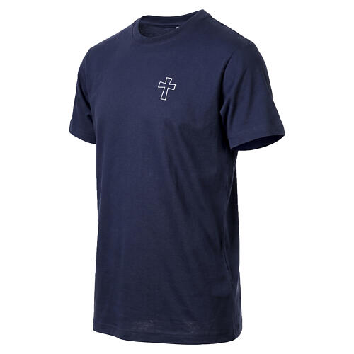 Short-Sleeve Dark Blue Cotton T-shirt with White Cross, Vebi Confezioni 3