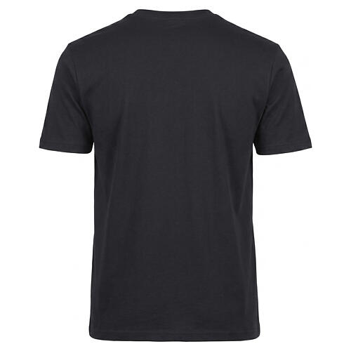 Black T-shirt with "Faith" embroidery and white stitching by Vebi Confezioni 6