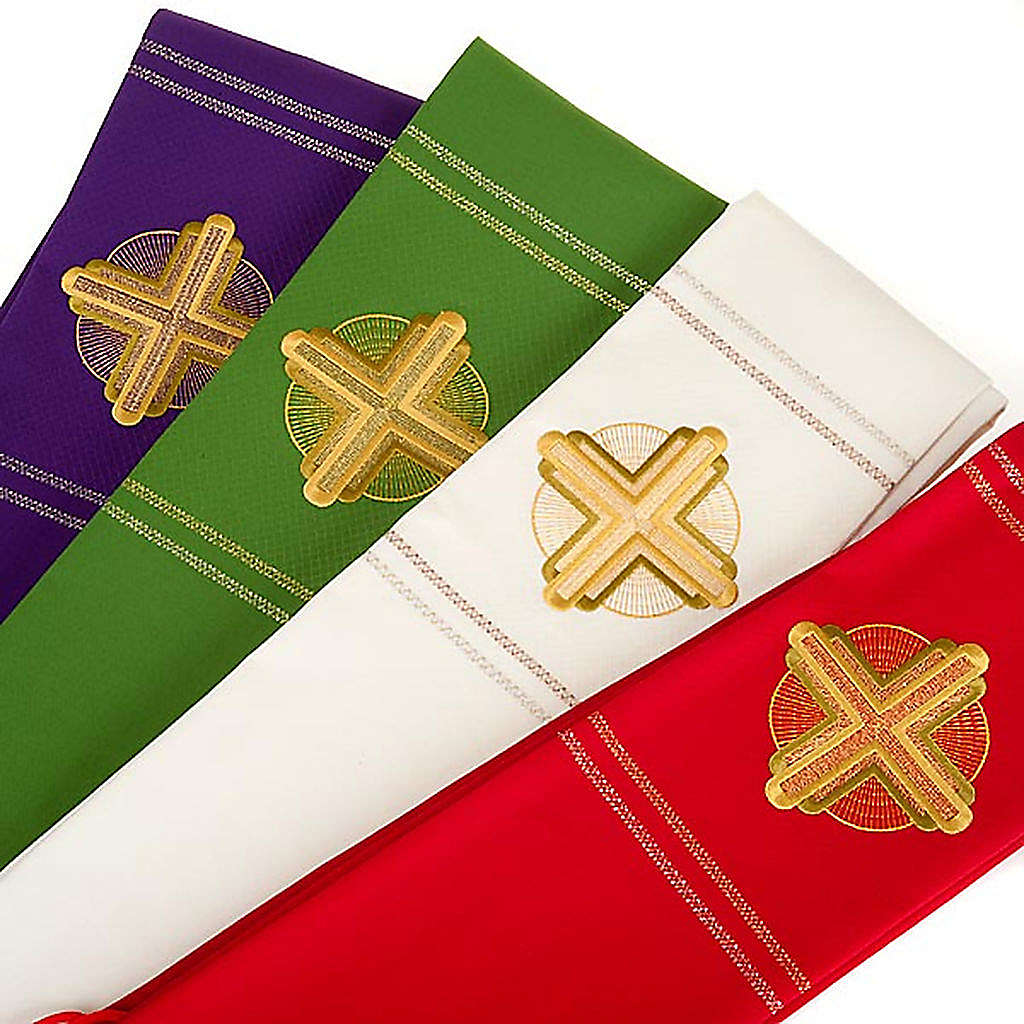 Estola 229 Cm Graduación Estola De Clero Reversible GraduatePro - Cruz Bordada Dorada, 229 Cm Con Borlas, 5 Colores Cruces Bordadas