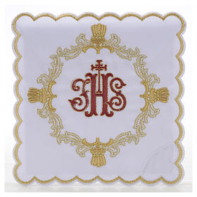 Komplet kielichowy haftowany 4 cz. symbol IHS czerwony