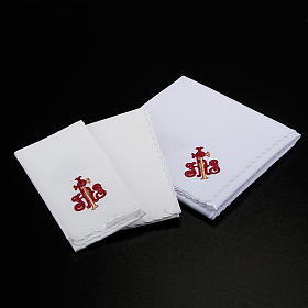 Altar linen set 4 pcs. red IHS and golden ears of wheat