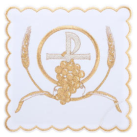 Bielizna kielichowa i welony: Komplet kielichowy 4 cz. symbole krzyż XP winogrona kłosy