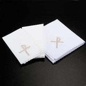 Bielizna kielichowa i welony: Komplet kielichowy 4 cz. symbole krzyż XP winogrona kłosy