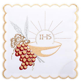 Conjunto de altar 4 peças símbolos IHS trigo uva patena