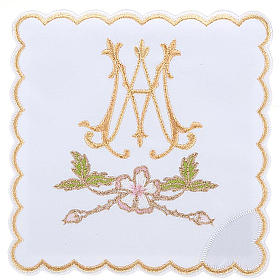 Bielizna kielichowa i welony: Komplet kielichowy 4 cz. symbol maryjny i kwiaty