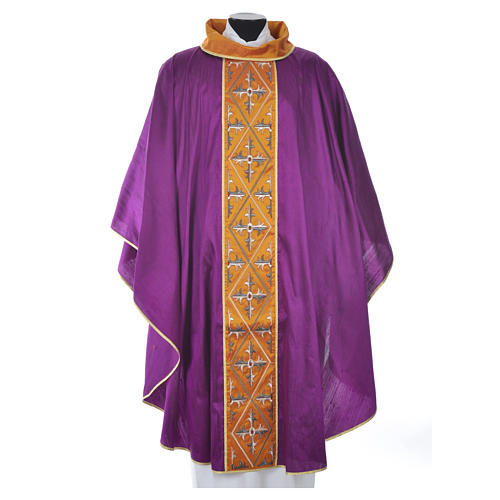 Casula sacerdote 100% seda bordado cruz 5