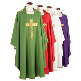 Liturgical chasuble golden cross embroidery