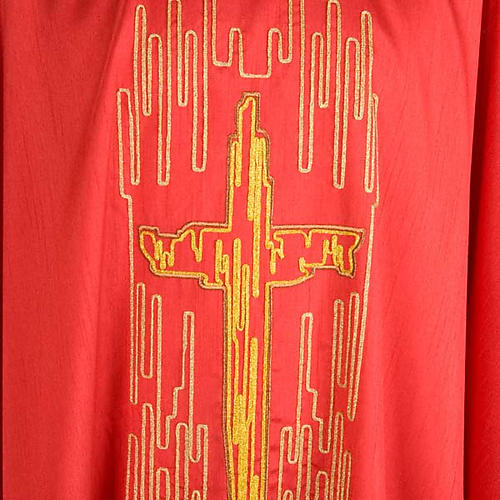 Casulla litúrgica shantung bordado cruz dorada estilizada 7