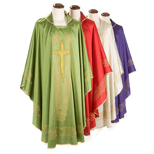Casula liturgica shantung ricamo croce dorata stilizzata 1