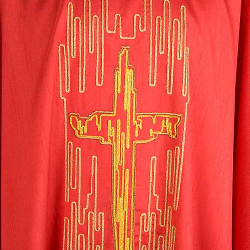 Casula liturgica shantung ricamo croce dorata stilizzata 7