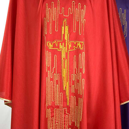 Casulla litúrgica shantung bordado cruz estilizada dorada 4