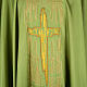 Casulla litúrgica shantung bordado cruz estilizada dorada s3