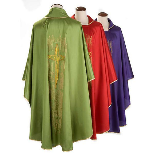 Chasuble liturgique shantung, croix stylisée dorée 2
