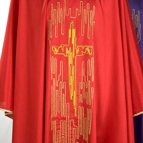 Chasuble liturgique shantung, croix stylisée dorée 4
