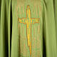 Chasuble liturgique shantung, croix stylisée dorée s3
