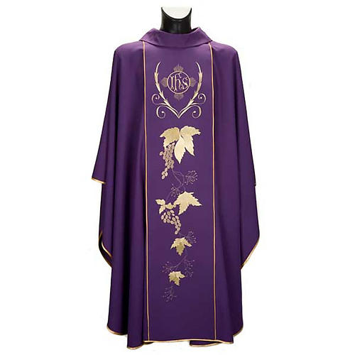 Catholic Priest Chasuble and stole with IHS and grape leaves 8