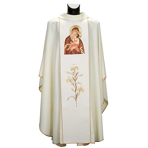 Chasuble Mariale Vierge de la Tendresse et lys 1