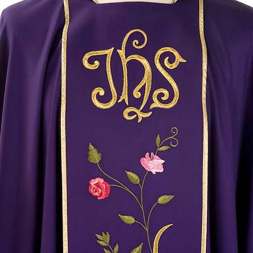 Liturgical chasuble in 100% wool, IHS and roses 3