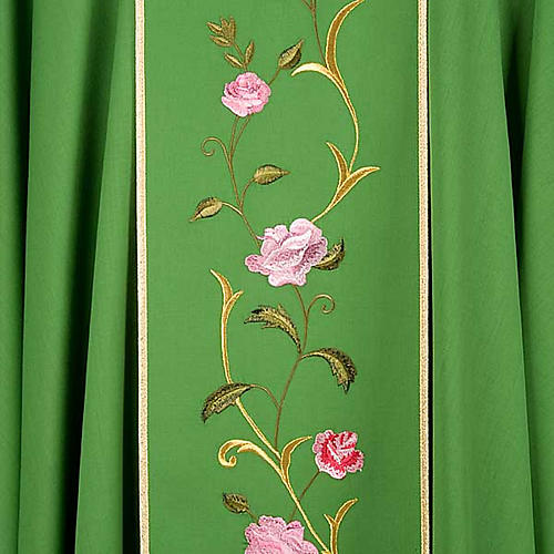 Liturgical chasuble in 100% wool, IHS and roses 6