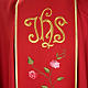 Chasuble liturgique 100% laine, IHS et roses s5