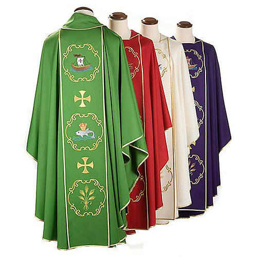 Clergy chasuble in 100% wool, boat & fish and chalice 2