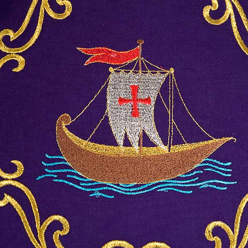 Clergy chasuble in 100% wool, boat & fish and chalice 3