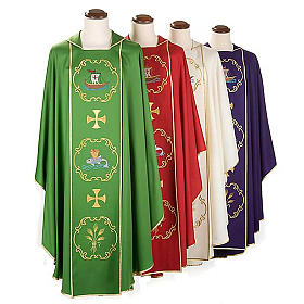 Clerical chasuble in 100% wool, boat & fish and chalice