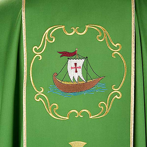 Clerical chasuble in 100% wool, boat & fish and chalice 6