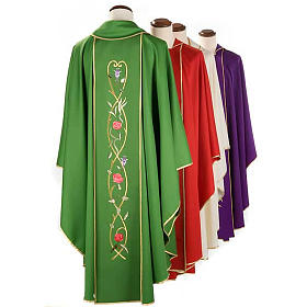 Liturgical chasuble in 100% wool, roses and branches