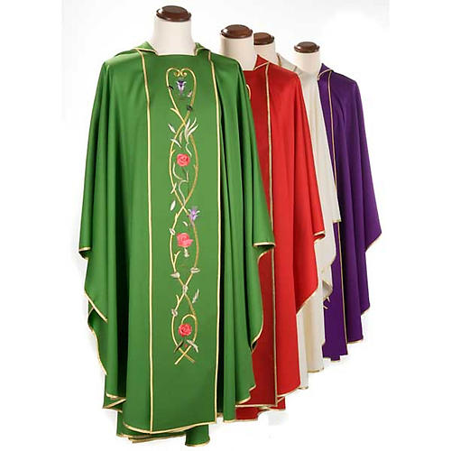 Liturgical chasuble in 100% wool, roses and branches 1