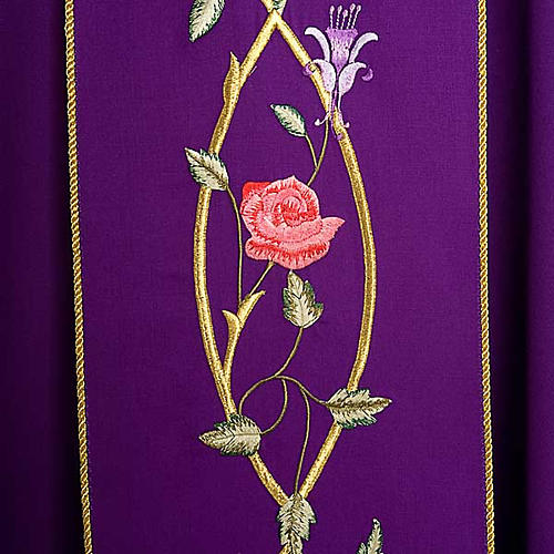 Casulla litúrgica rosas ramo 100% lana, con estola 4