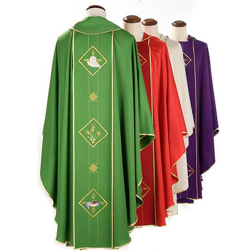 Chasuble liturgique 100% laine, symboles eucharistiques 2