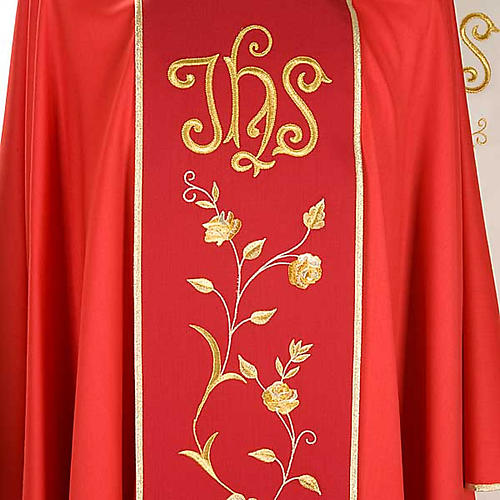 Chasuble and stole in 100% wool, IHS roses 4