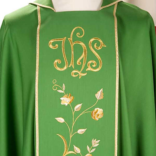 Chasuble and stole in 100% wool, IHS roses 5