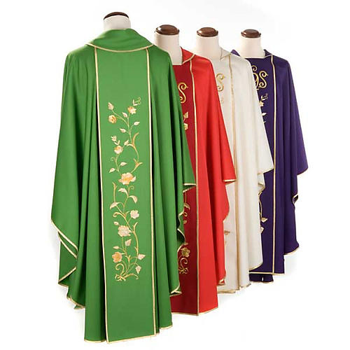 Chasuble sacerdotale 100% laine, IHS roses 2