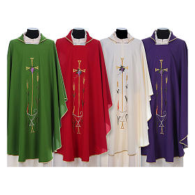 Liturgical chasuble with cross, grapes and lamp