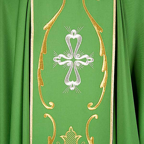 Liturgical chasuble in wool with chalice, flowers and cross 3