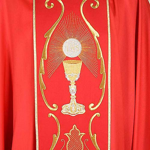Liturgical chasuble in wool with chalice, flowers and cross 4