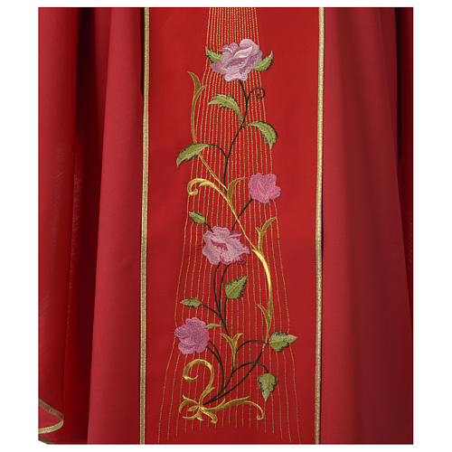 Red chasuble in wool with Holy Spirit and roses 3