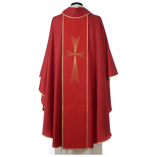 Casulla litúrgica roja Espíritu Santo rosas 100% lana 5