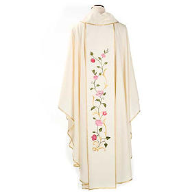 Marian chasuble in wool with roses and cowl