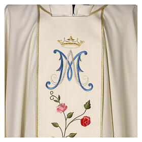 Marian chasuble in wool with roses and cowl