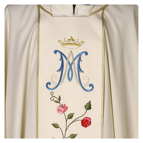 Marian chasuble in wool with roses and cowl 2
