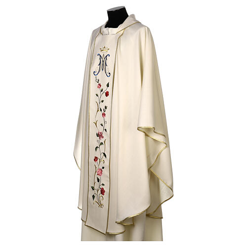 Marian chasuble in wool with roses and cowl 3