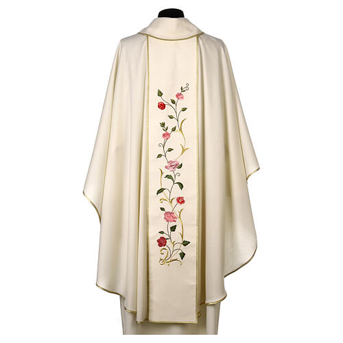Marian chasuble in wool with roses and cowl 6